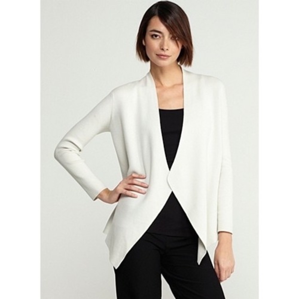 Eileen Fisher Silk Organic Cotton Open Front Cardigan Bone White XL